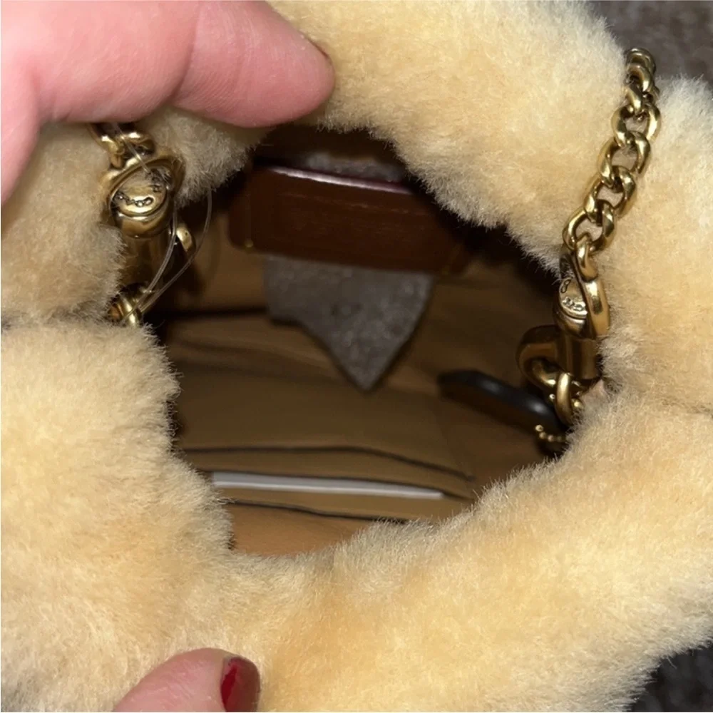 Coach natural shearling mini drawstring crossbody NWT